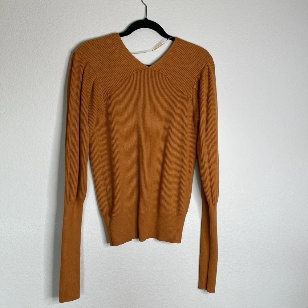 Anthropologie Free People v-neck brown/orange ribbed thick sweater medium